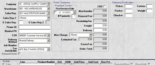 Order Details area for a One Step order