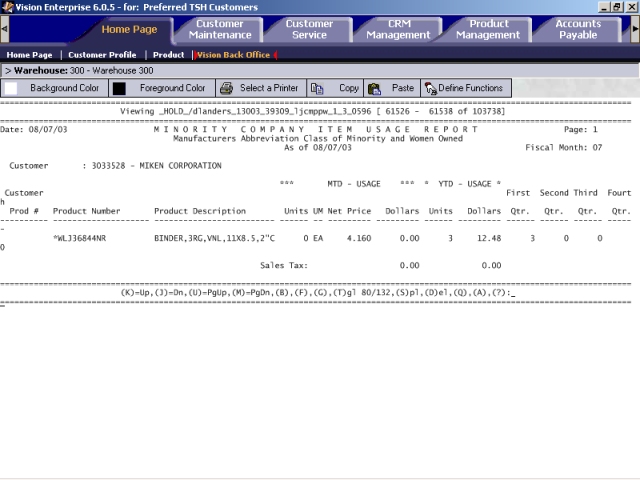 Minority Company & Consolidated Item Usage Report