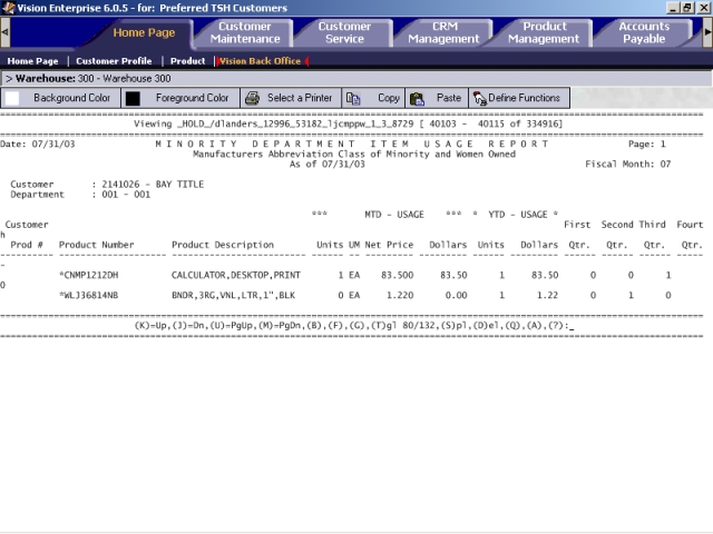 Minority Company & Dept Item Usage Report