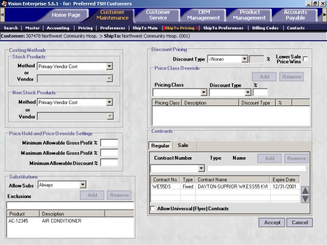 Ship To Pricing screen