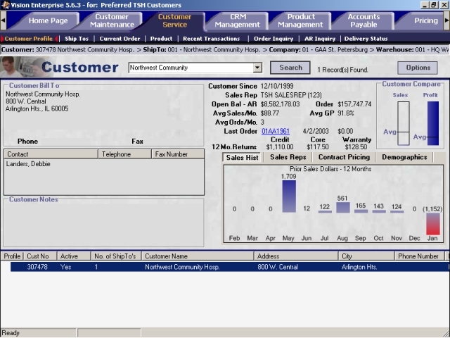 Customer Profile screen