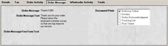 Order Message tab on the Order Inquiry screen