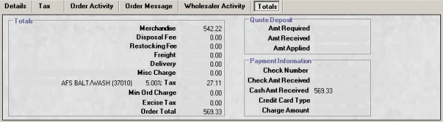 Totals tab on the Order Inquiry screen