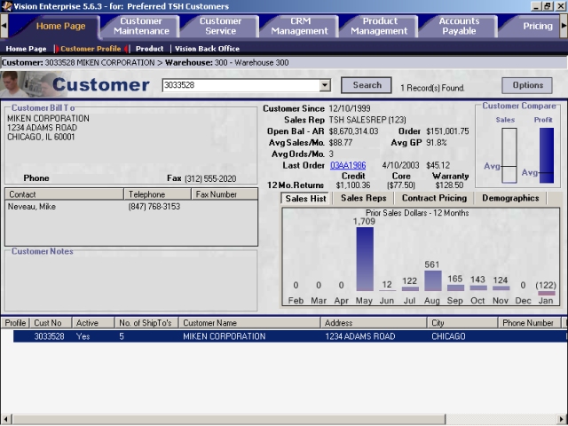 Customer Profile screen