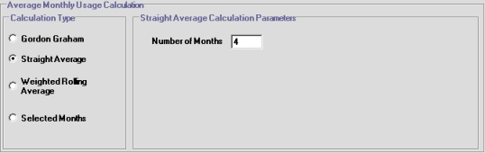 Average Monthly Usage Calculation area, with the Straight Average option selected