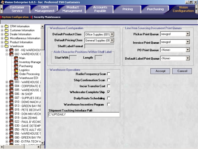 Logistics screen