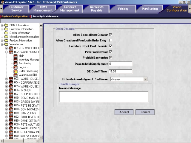 Order Processing screen