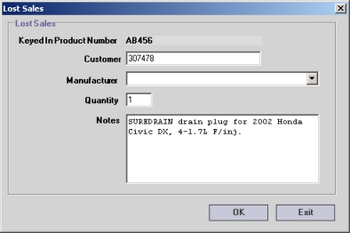 Lost Sales dialog box
