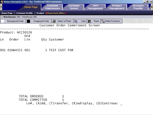 Customer Order Commitment screen of Purchase Order Entry/Maintenance