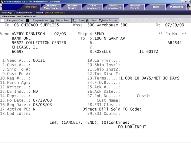 PO Header screen of Purchase Order Entry/Maintenance