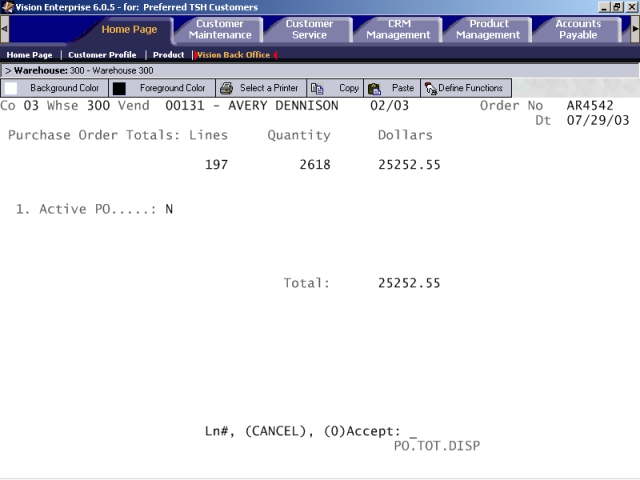 PO Total screen of Purchase Order Entry/Maintenance