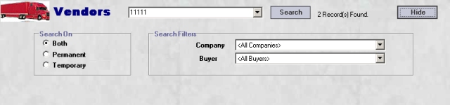 Options area of the Vendor Profile screen