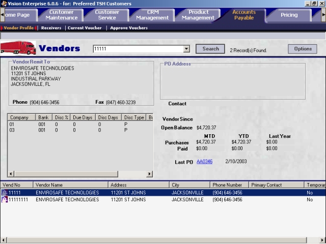 Vendor Profile screen