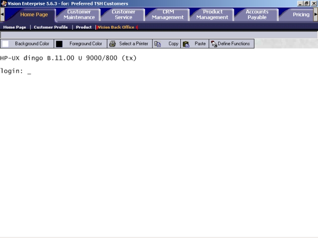 Vision Back Office screen