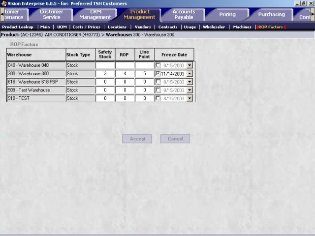 ROP Factors screen